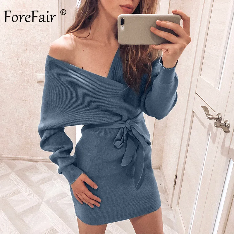 Сексуальное облегающее платье свитер Forefair с запахом женское осеннее
