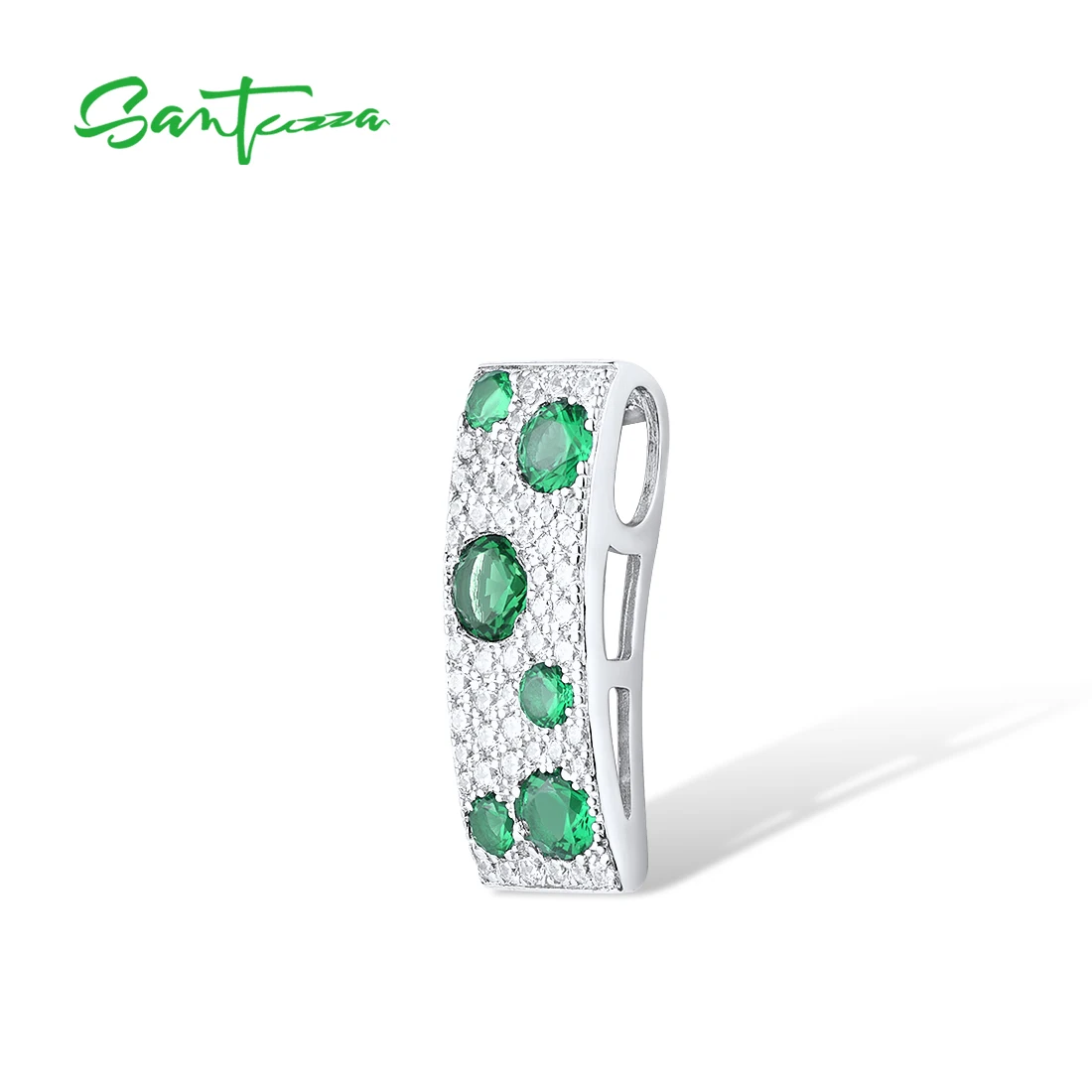 925 Sterling Silver Pendant for Women Rectangle Shiny Blue CZ Green Spinel Ruby Party Gift