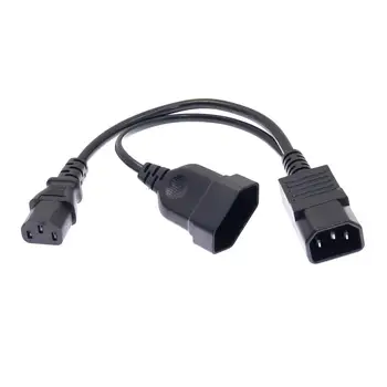 

IEC320 3 pin C14 TO Male C13+2 hole EU 4.0mm Female socket AC power cord 0.3m Y Type Splitter Power Cord