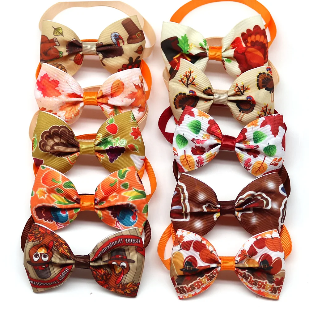 

500pc Thanksgiving Pet Supplies Small Dog Cat Bow Tie Collar Fall Dog Puppy Bowties Neckties Pumpkin Turkey Dog Accessories