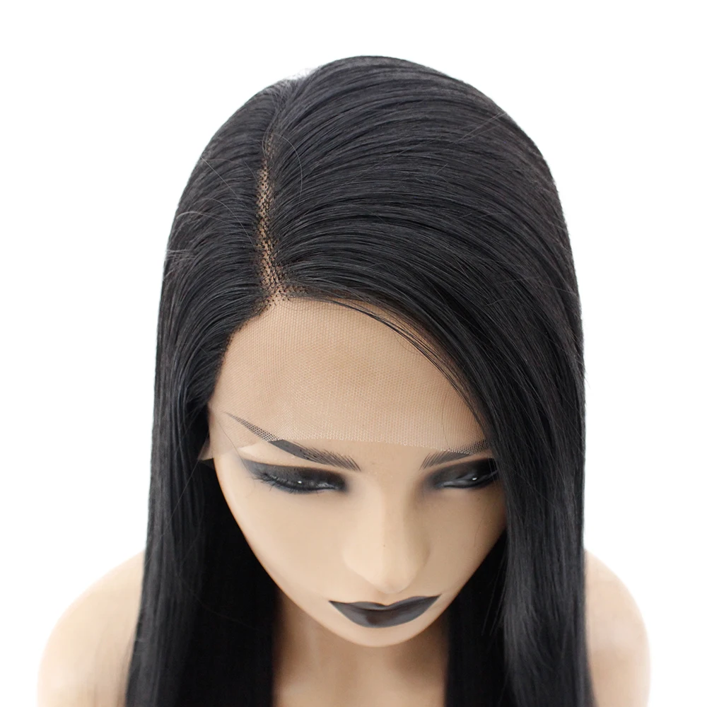 V'NICE черный цвет парик фронта шнурка естественная линия волос боковая часть синтетические термостойкие волокна волос Длинные прямые парики для женщин