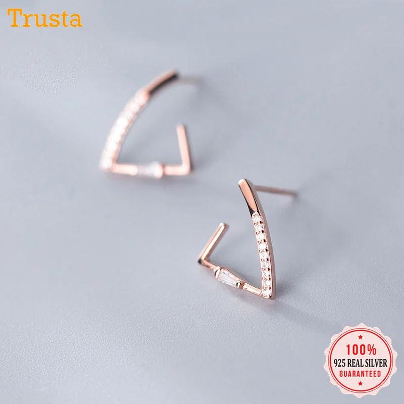 Trusta стерлингового серебра 925 Серьги гвоздики женские модные фианит для украшений дуга Треугольник Подарок для девушек леди подарок DS1456