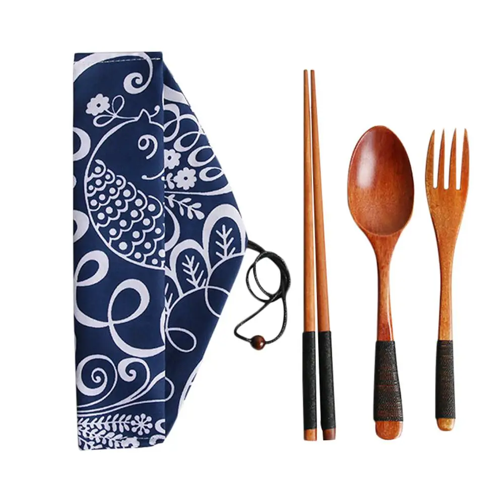 8 Spoon color random Походная посуда деревянные столовые приборы Наборы с полезные Ложка Вилка палочки для еды туристический подарок чехол для посуды с тканевой сумкой Ретро стиль - Цвет: 8 Spoon color random