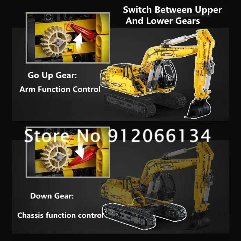 1702PCS DIY Blocks Hydraulic Rod Remote Control Excavator 360 Degrees Rotate Anti-Slip Track Electric RC Car Truck Kids Gift Toy 5