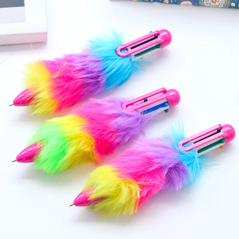10Pcs 0.7mm 6 Colors Ballpoint Pen School Office Supplies Plush Writing Pen Color ballpoint pen Writing tools
