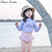 Раздельный купальный костюм для маленьких девочек, набор Рашгард, купальник с длинным рукавом для маленьких девочек, купальный костюм, детские костюмы для плавания, пляжная одежда