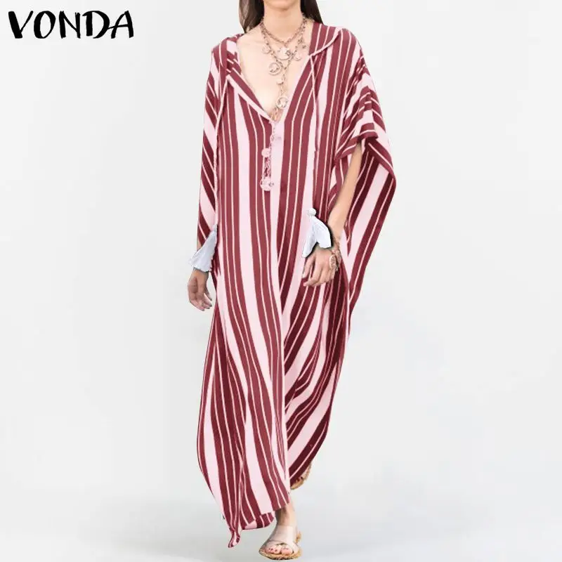 VONDA женское богемное платье летнее сексуальное с v-образным вырезом печатное Длинное свободное платье Вечерние пляжные сарафаны плюс размер Vestidos