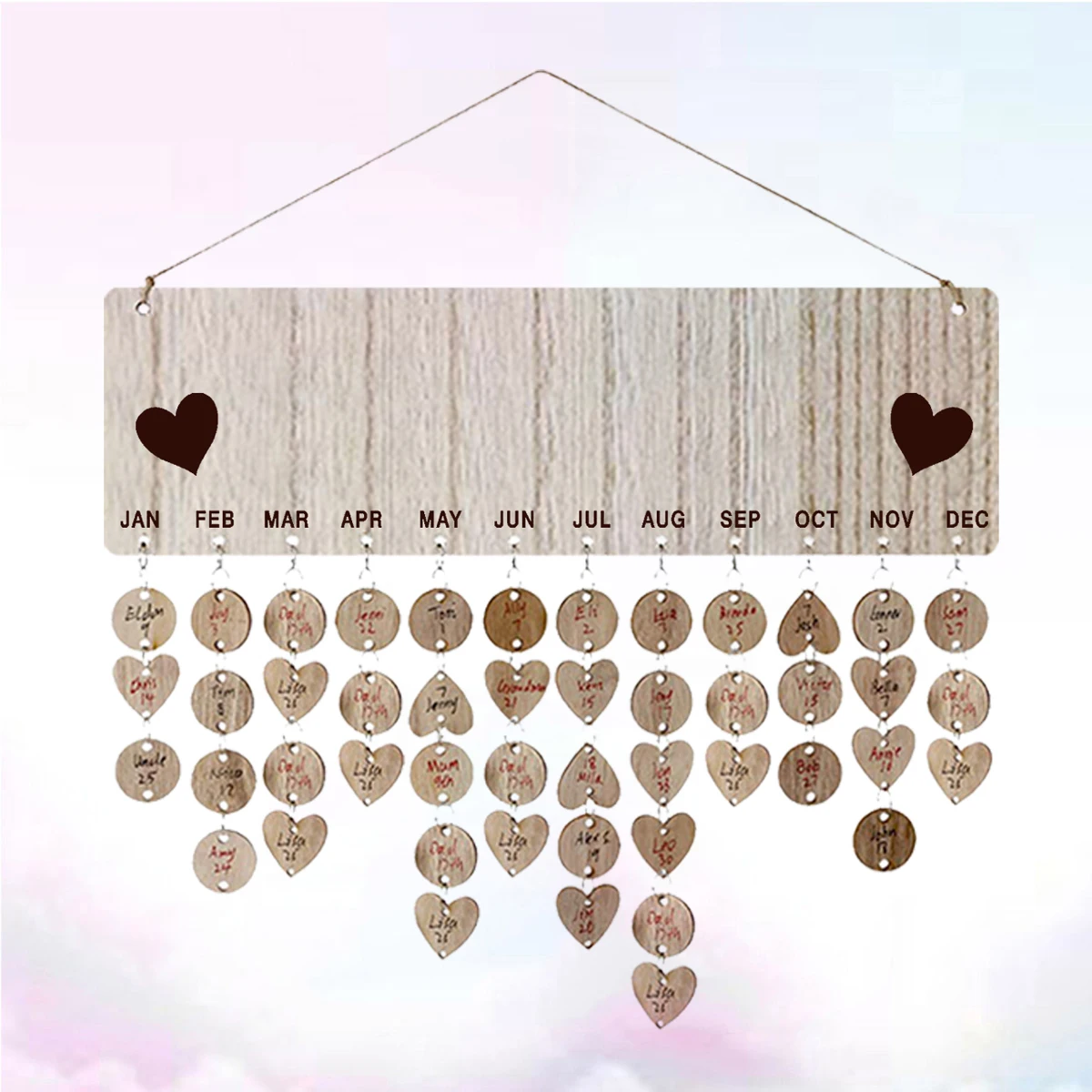 Reminder Birthday Calendar Board Wooden Plaque Wall Hanging Heartslice Discs Tag Family Decor