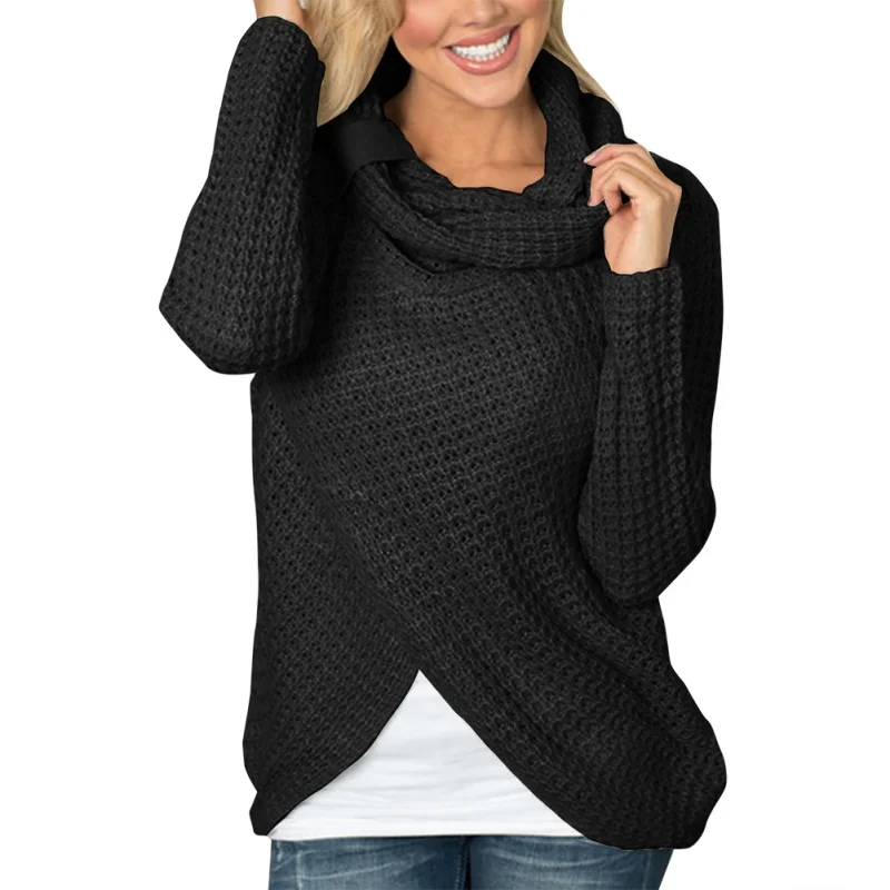 

Autumn Winter Women's Fashion Sweater Long Sleeve Solid Sweater Women O Neck Loose Irregular Casual Knitted Streetwear