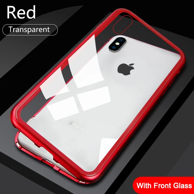 Red Металлический магнитный адсорбционный чехол для iPhone 11 Pro XS Max X XR чехол двухсторонний стеклянный Магнитный чехол для iPhone 7 8 6 6s Plus чехол - Цвет: Red