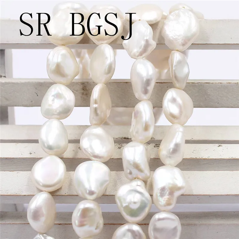 Free Shipping 10-12mm White Freeform Baroque Reborn Freshwater Natural Pearl Loose Beads Strand 15"
