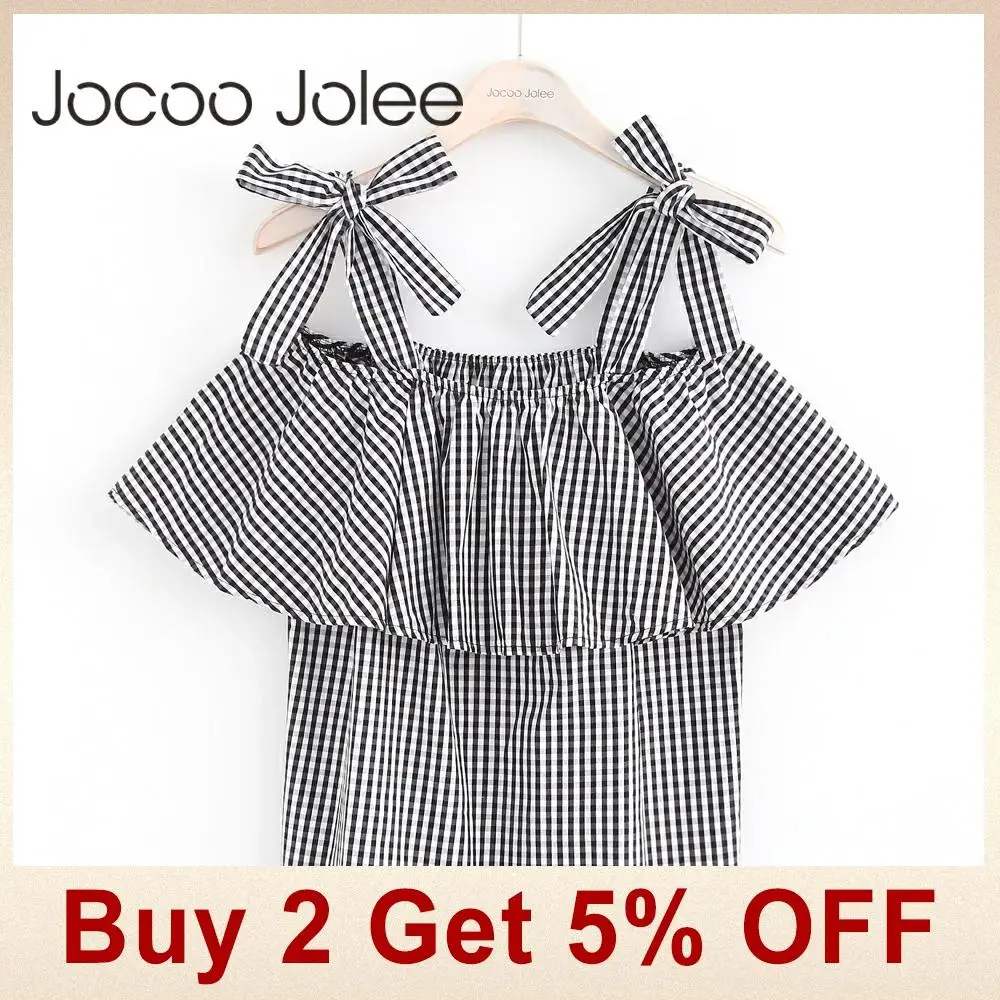 Jocoo Jolee сексуальные оборки с открытыми плечами для женщин модные топы на шнуровке с бантом повседневные клетчатые свободные блузки новое поступление
