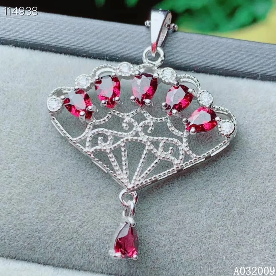 KJJEAXCMY fine jewelry 925 Sterling Silver inlaid natural garnet trendy girl new Pendant Necklace support test