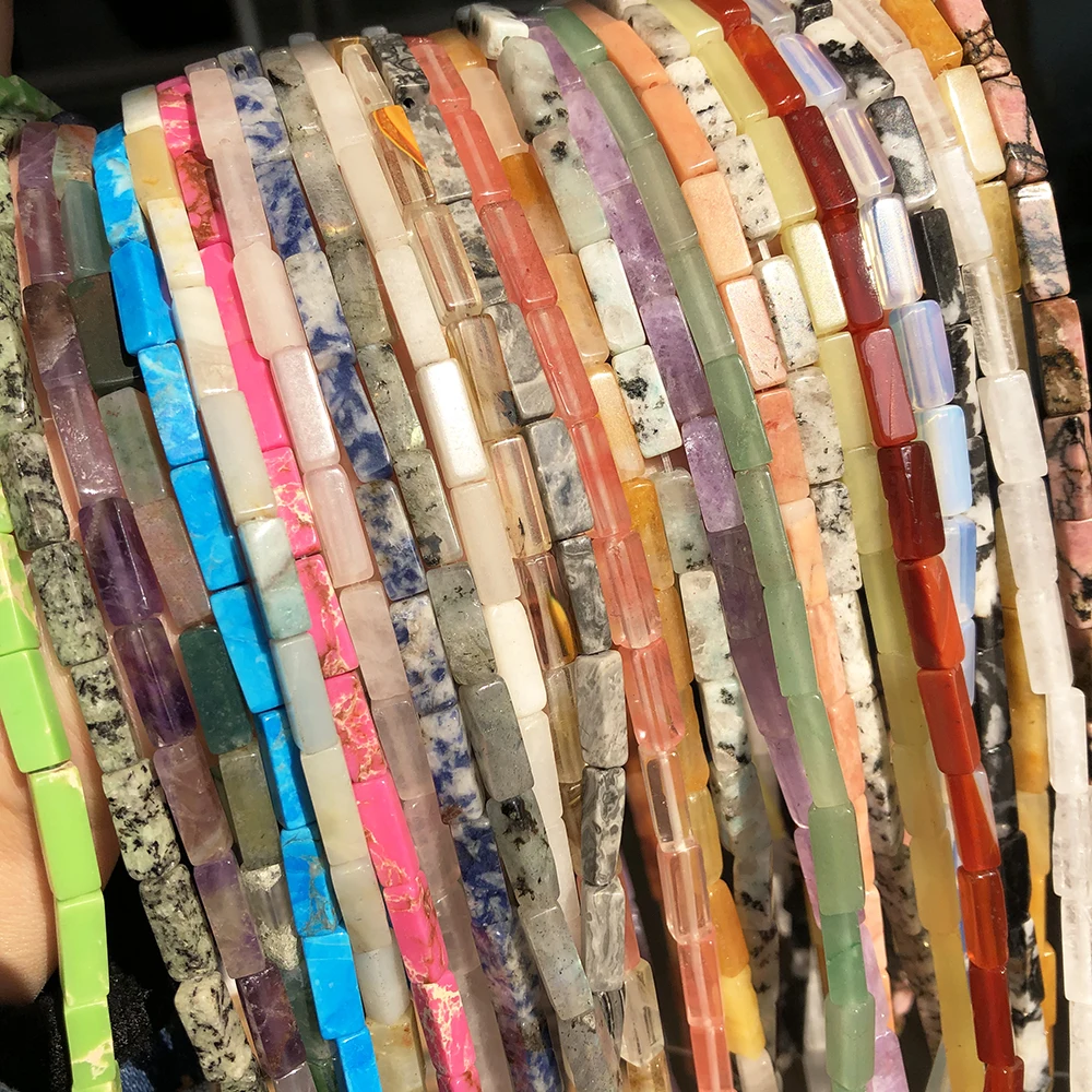 Natural Stone Rectangle Tiger Eye Labradorite Opal Jades Quartz Amethysts Loose Beads For Jewelry Making Diy Bracelet 15'' |