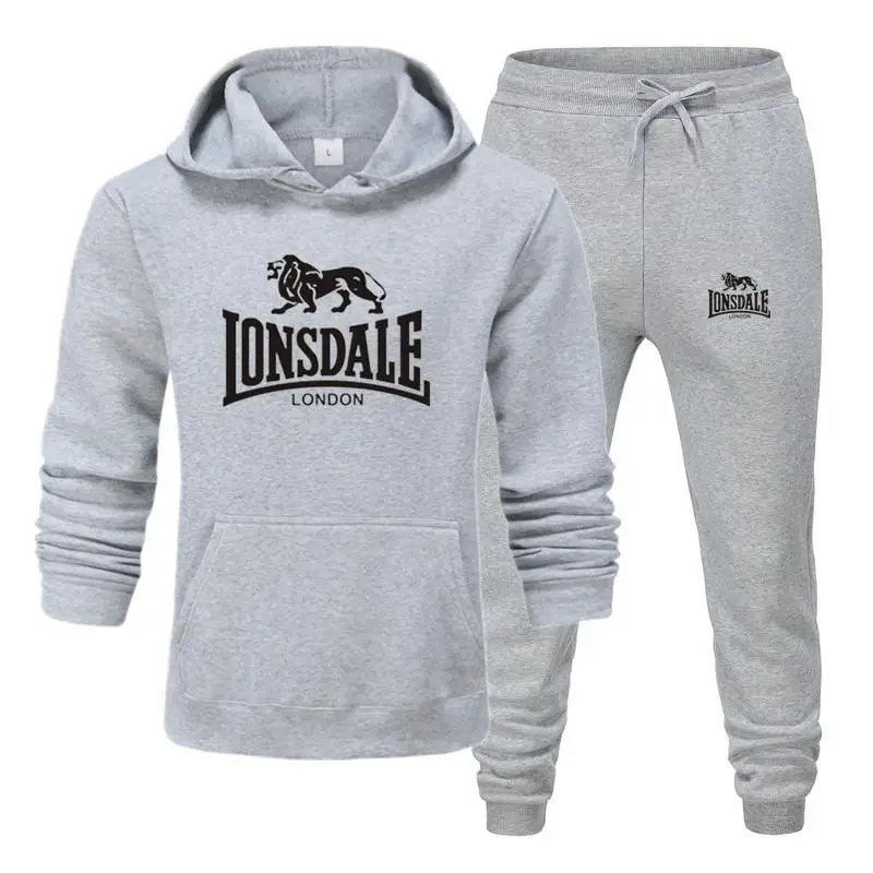Модные мужские толстовки с принтом LONSDALE, костюмы, фирменный спортивный костюм, мужские толстовки в стиле хип-хоп+ спортивные штаны, осенне-зимний флисовый пуловер с капюшоном