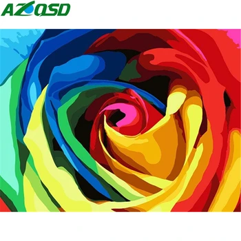 

AZQSD Painting By Numbers Rose Color By Number Colorful Flower Diy Oil Painting Home Decor Gift Hand Paint Kit Canvas