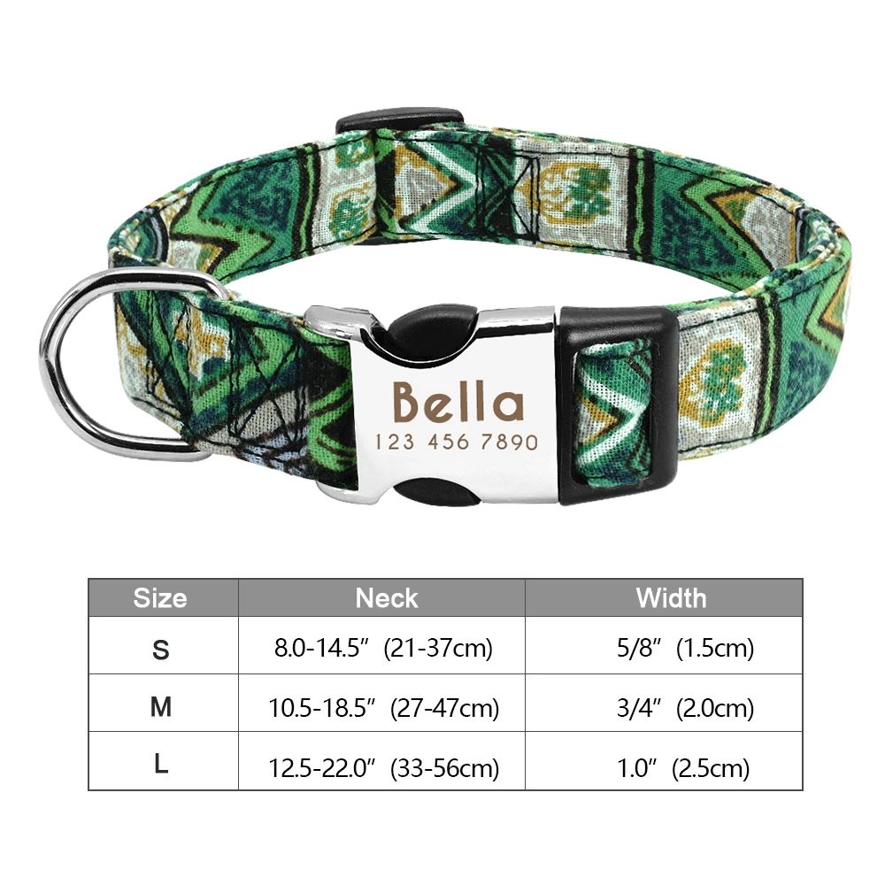 Personalized Dog Accessories Collar Nylon Printed Pet Puppy Collar Dog ID Collars Free Engraved ID for Small Medium Large Dogs 