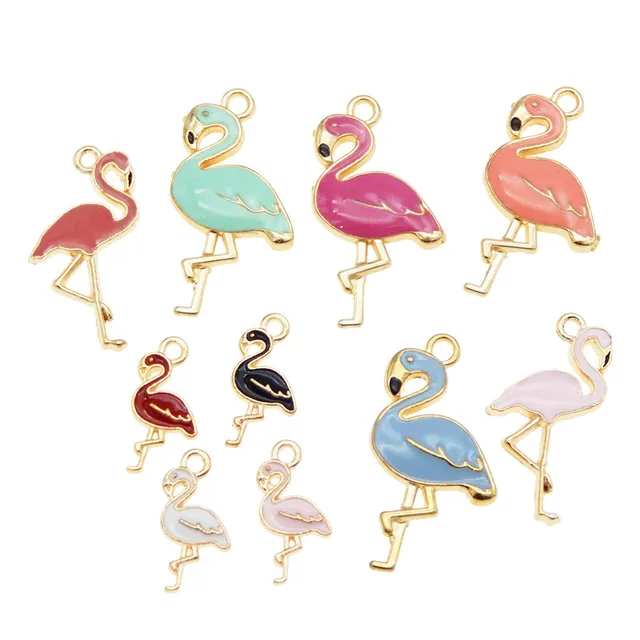 10pcs/pack Mix Flamingo floating Animals Pendants Alloy Enamel Charms DIY Earrings Jewelry Making Cute keychain earrings crafts mix charms