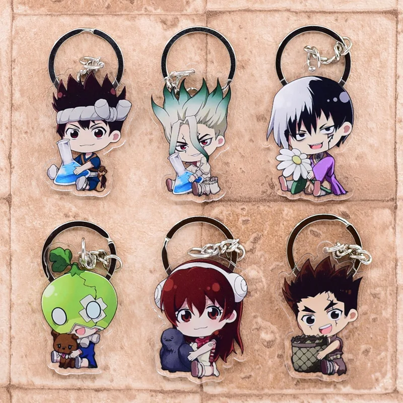 2020 Dr.Stone Keychain Double Sided Acrylic Keyring Pendant Anime Accessories Cartoon Key Chiain