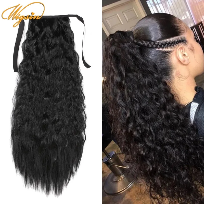 

WIGSIN Synthetic Long Kinky Curly Ponytail Hair Extension 22Inch Black Brown Hairpieces for Women