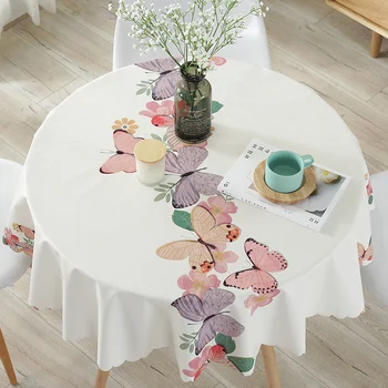 

Table Cover Round Party Wedding Home Table Cloth Flamingo Leaf Printed PVC Tablecloth for Kitchen Waterproof Oilproof