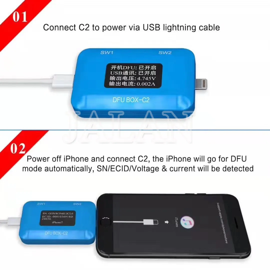 JC DFU BOX-C2 для восстановления перезагрузки IOS мгновенно SN/ECID/Информация о модели чтение USB ток/напряжение дисплей