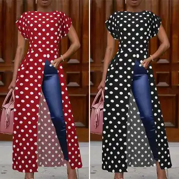 

Plus Size Women's Polka Dot Print Blouse 2020 ZANZEA High Split Summer Tops Fashion Short Sleeve Shirts Female Irregular Blusas
