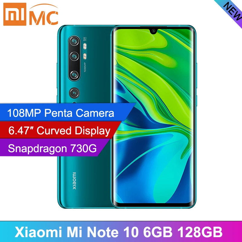 In Stock Global Version Xiaomi Mi Note 10 6GB 128GB 108MP Camera Mobile phone 6.47'' Curved Display Snapdragon 730G Cellphone