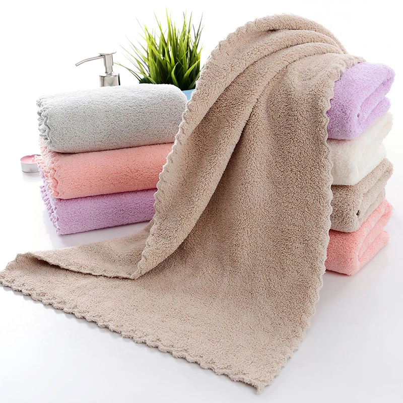 1pc Superfine Fiber Coral Fleece Square Towel With Pink Color