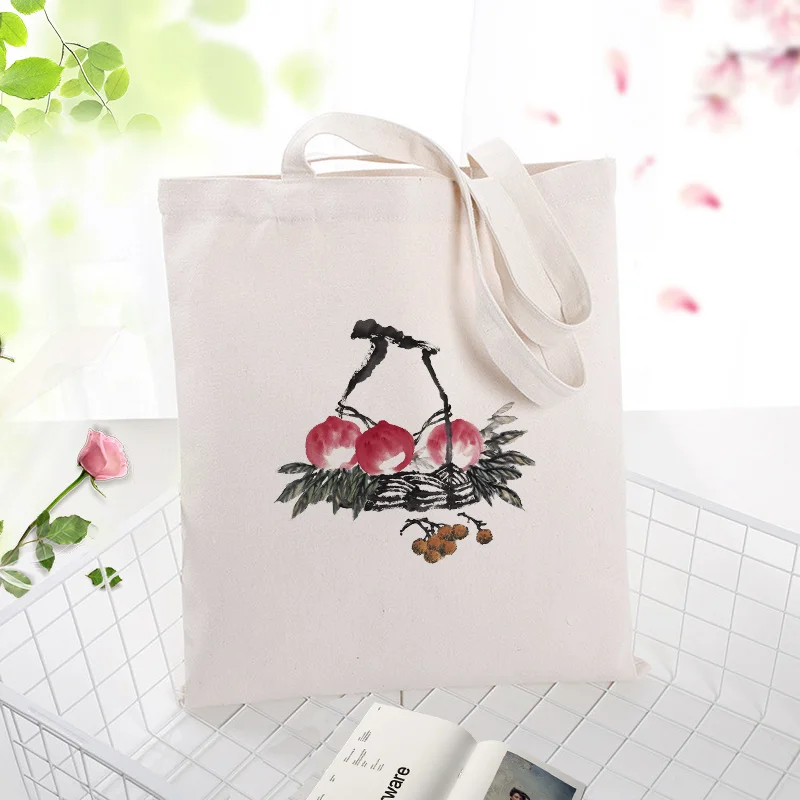 

honey peach Canvas Tote Bag Shopping Bag Custom Print Logo Handbag Text DIY Daily Use Eco Ecologicas Reusable Recycle