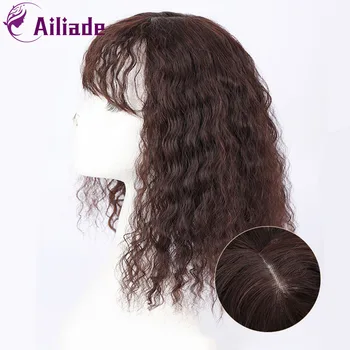 

AILIADE Simulation Human Hair Synthetic Natural Clip Bangs Closure Women Toupees Kinky Curly Hair Topper Hairpieces Black Brown
