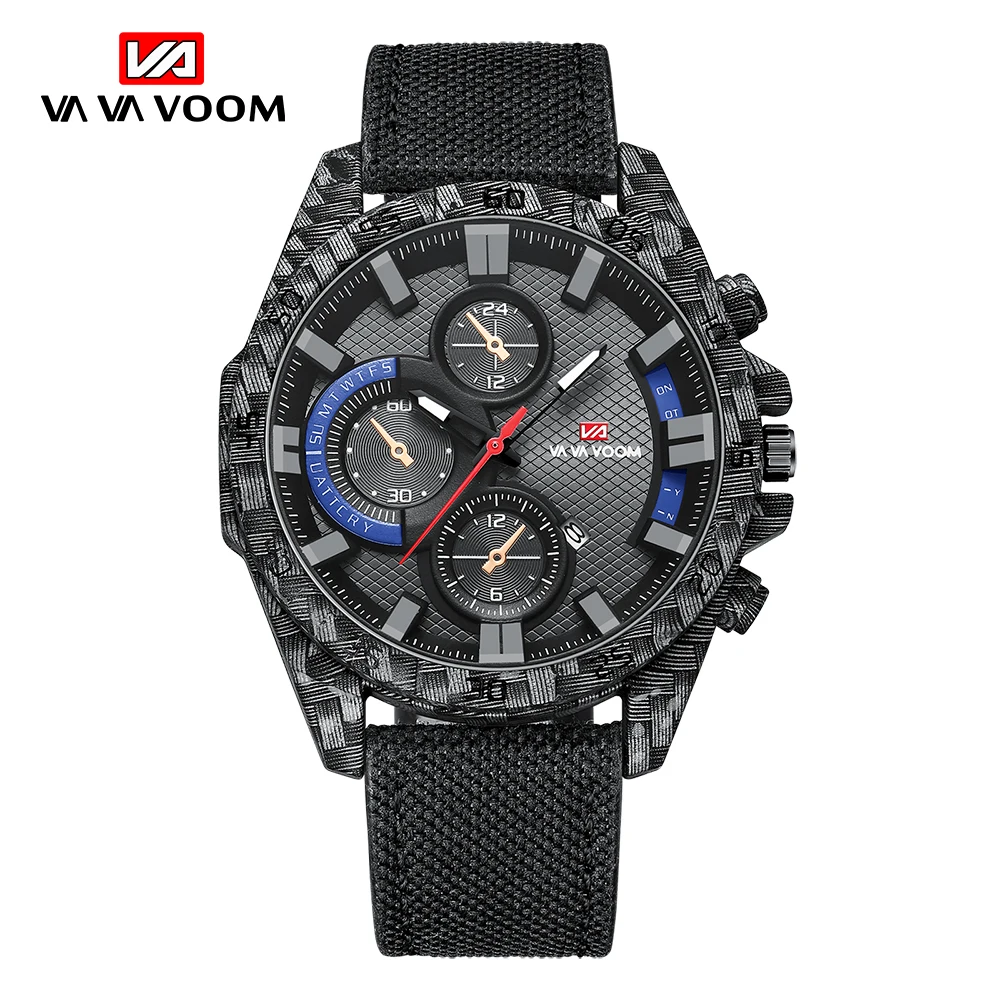 montre homme VAVA VOOM Brand Luxury Fashion Watch Men Nylon Strap Quartz sports Water proof Shock Watch Male Relógio masculino 