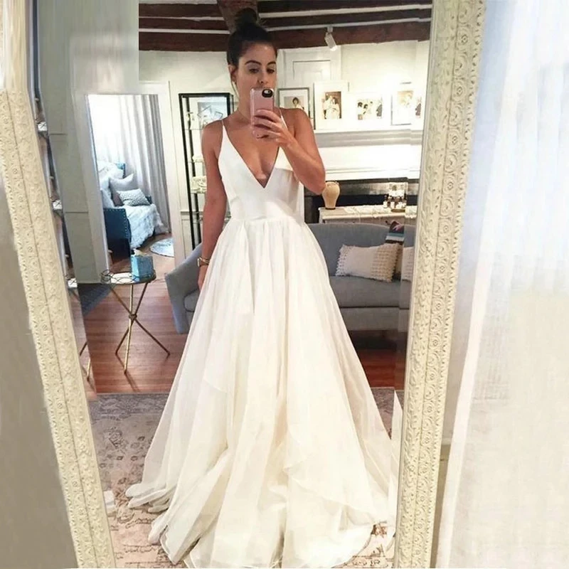 

Elegant Long Boho Beach Robe De Mariée Bride To Be Elegant Wedding Dress V-neck Long Bride Gown Vestido De Novia 2024