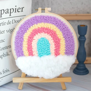 

DIY Punch Needle Rainbow Embroidery Kit with Hoop Punchneedle Cross Stitch Set for Beginner Handcrafted Decoration Gift