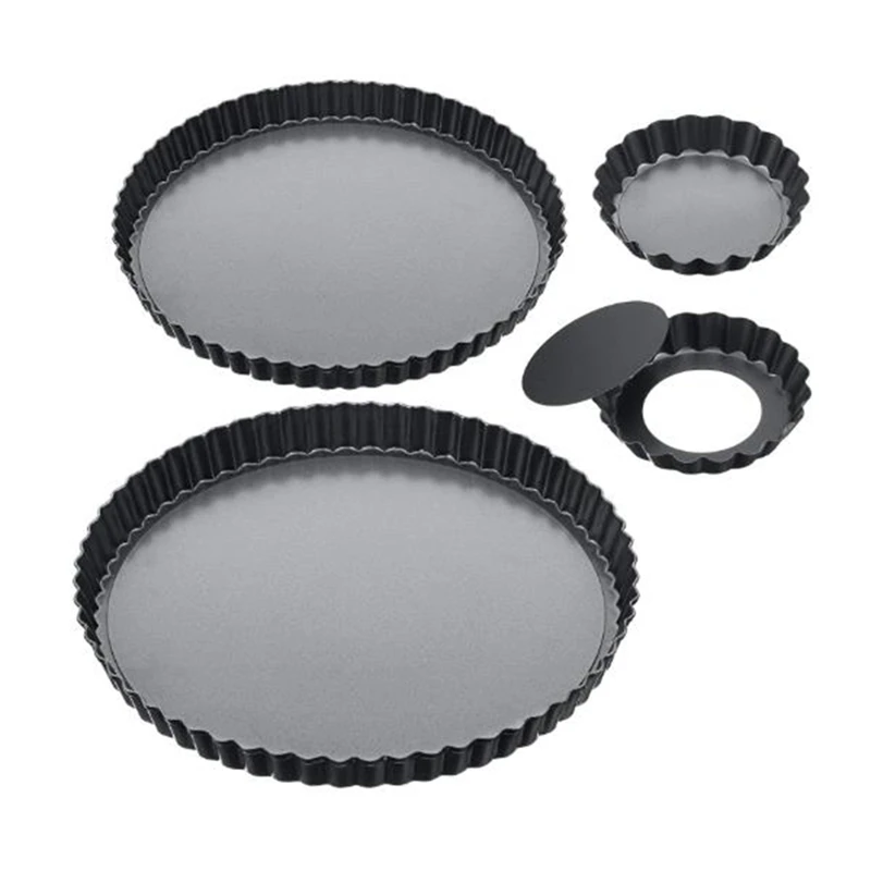 

4 Pieces 4 Inch,8 Inch,9 Inch Mini Round Tart Pans Removable Bottom Pan Non-Stick Pie Art Baking Dish Pan for Cooking