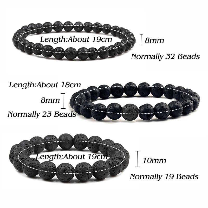 6mm 8mm 10mm Natural Volcanic Stone Beads Bracelets Black Lava Men Bracelet Aromatherapy Essential Oil Diffuser Bangle for Women