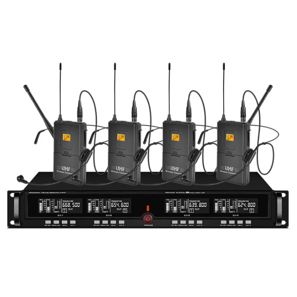 Профессиональный UHF беспроводной микрофон четырехканальный конденсаторный для