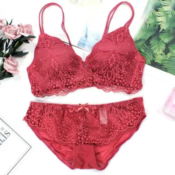 

Sexy Lace Women Bra Set Push Up Lingeries Wire Free Bralette Female Bras and Panties Suit
