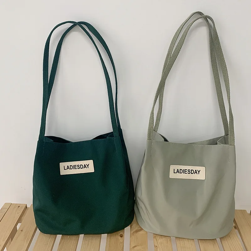 Nylon Waterproof Bag Pure Color Design Canvas Bag Japanese Harajuku Students Simple Shoulder Bag Ladies Handbag Shopper Bag