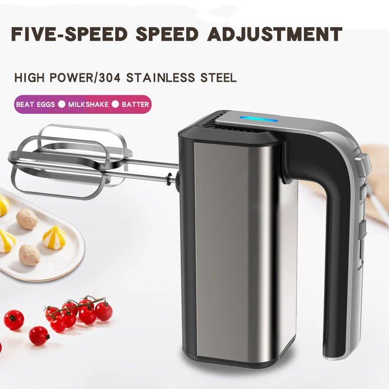 

Hand Food Mixer Electric 500W Double-Headed Egg Beater 5-Speed Milk Beater Kitchen Mixers Stainless Steel Blender For Home