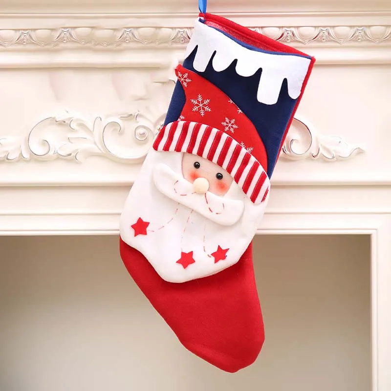 46*19cm Christmas Stocking With 3D Santa Claus Snowman Bear Decoration Non-woven