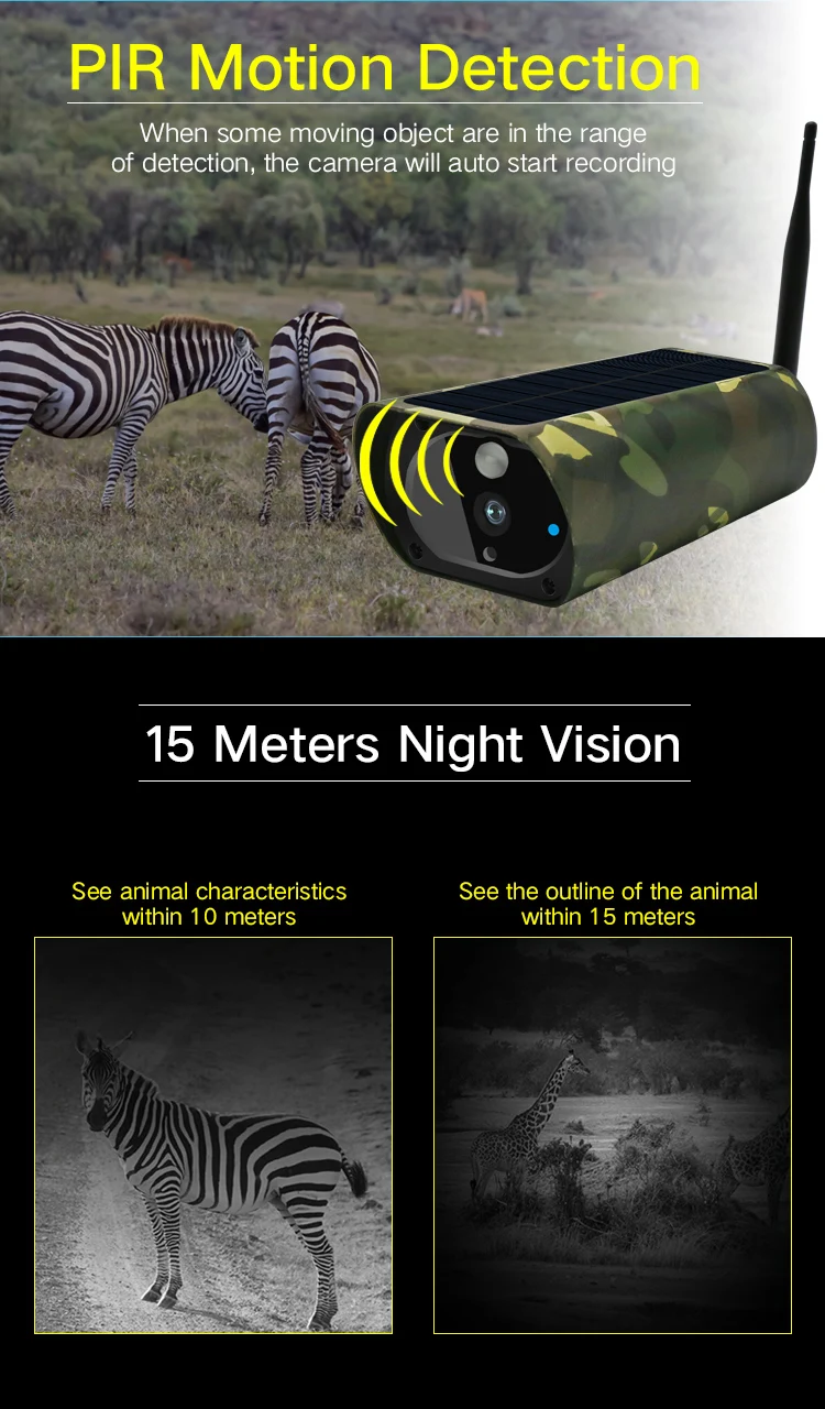PDDHKK Camouflage 2.4G WIFI Solar Hunting Camera 15m Night Vision Waterproof Surveillance Camera Photo Traps HD Video Recording