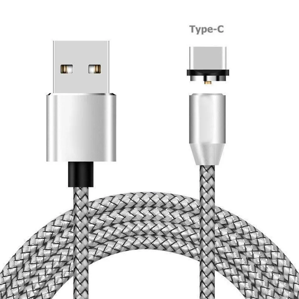 Зарядное устройство для телефона 1 м 2.4A USB-C type C нейлон Android Круглый Магнитный зарядный кабель Универсальный зарядный кабель для Android