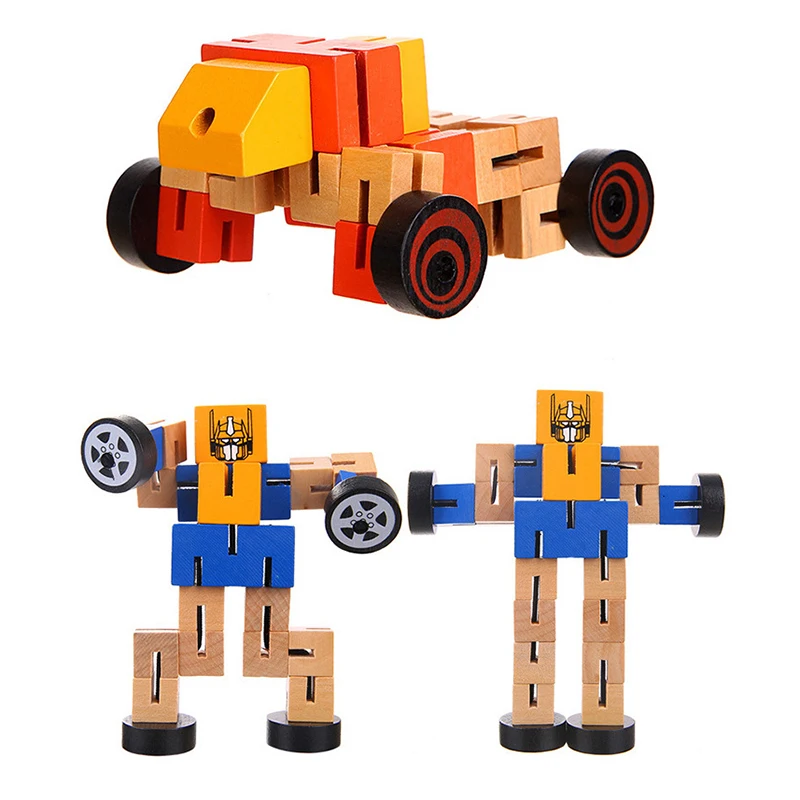 1pc Kids 3D Wooden Educational Toys Transformation Robot Building Blocks Montessori for Boy Children Grownups Office Antistress | Игрушки и