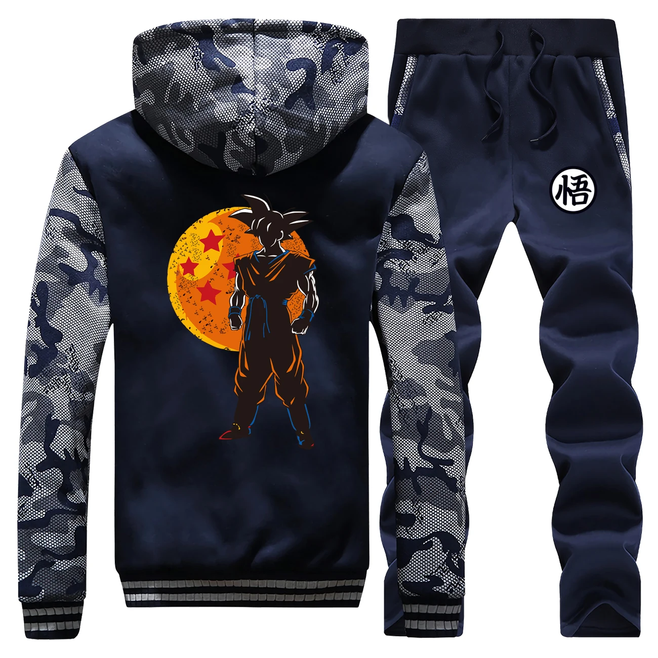 Супер Saiyan мужские комплекты Dragon Ball японского аниме камуфляжные куртки зимние толстые военные штаны, толстовка флисовый спортивный костюм