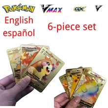 

6 Pcs/Set Version Metal Card Pokemon Pikachu Charizard Venusaur Game Anime Battle Trading Collection Model Toy Gifts
