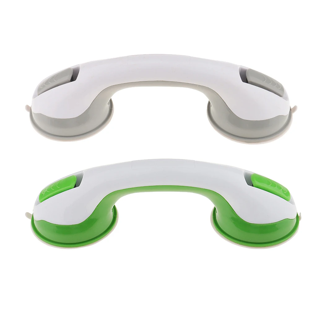 2 Pcs Durable Suction Helping Handle Safety Cup Grab Bar Handrail Bathroom Shower Bathtubs Grip Rails 10'' Green Grey