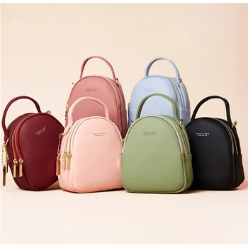

New Ladies Backpack Korean Solid Color PU Leather Girls Satchel Bags Multi-Pockets Rucsack Women Small Backpack Dropshipping