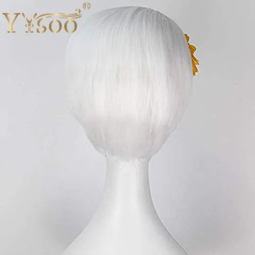 YYsoo Ericka, парик для косплея, женский, белый, короткий, прямой, кудрявый, возраст, волосы, костюм на Хэллоуин, парик, бесплатно, Подсолнух, без шнурка, синтетический парик - Цвет: white