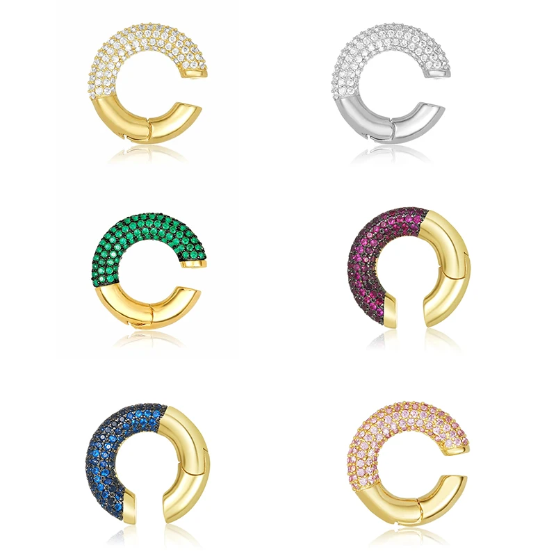 1PCS 925 Silver Ear Cuff Green Zircon Stone Clip Earring for Woman Trend INS C-Shape Luxury Jewelry Bijoux Femme Y2K ear clip earrings,clip earrings,ear clip,ear accessories